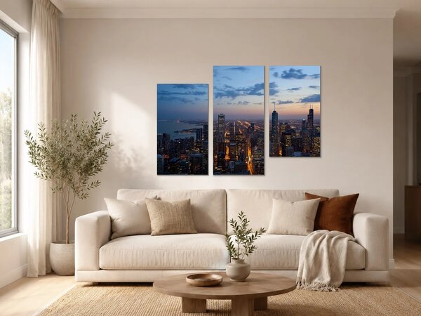 Panorama Chicaga při soumraku – Třídílný obraz C, 90 × 60 cm