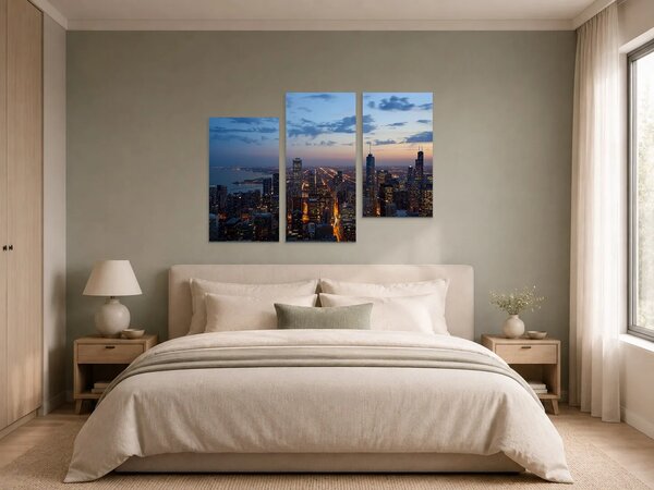 Panorama Chicaga při soumraku – Třídílný obraz C, 90 × 60 cm