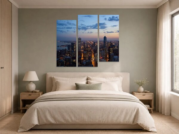 Panorama Chicaga při soumraku – Třídílný obraz C, 120 × 100 cm