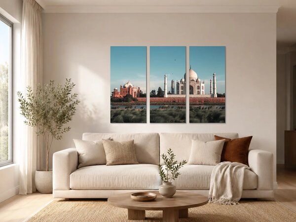 Tádž Mahal u řeky Jamuny – Třídílný obraz A, 90 × 60 cm