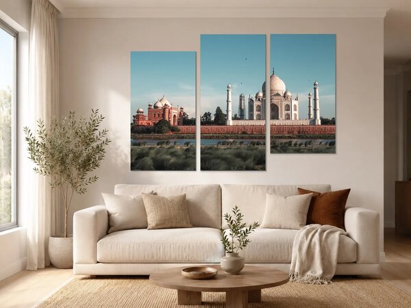 Tádž Mahal u řeky Jamuny – Třídílný obraz C, 120 × 80 cm