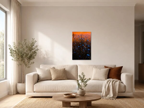 Modré chrpy v teplém soumraku – Jednodílný obraz, 30 × 40 cm