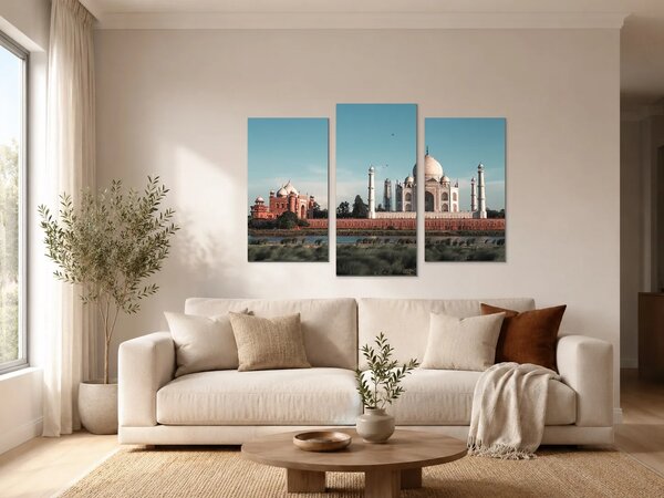 Tádž Mahal u řeky Jamuny – Třídílný obraz B, 90 × 60 cm