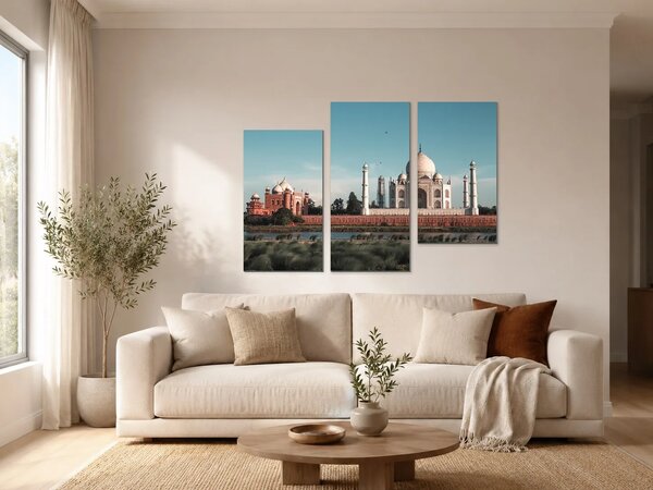 Tádž Mahal u řeky Jamuny – Třídílný obraz C, 90 × 60 cm