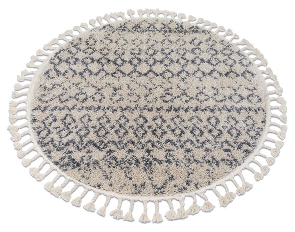 Koberce Łuszczów Kulatý koberec BERBER AGADIR GO522, krémovo-šedý - střapce, Maroko, Shaggy kruh 120 cm