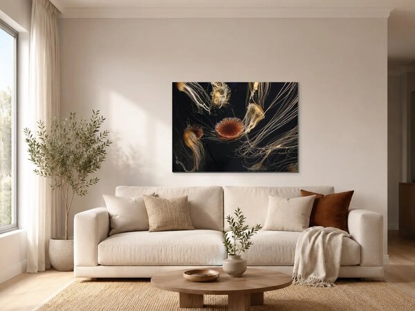Medúzy ve tmě – Jednodílný obraz, 70 × 50 cm