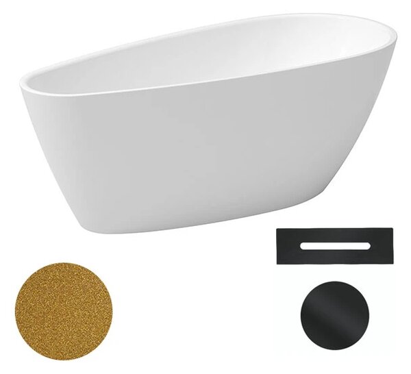 Besco Akrylátová volně stojící vana Goya A-line Glam Z 160x73 (170x80) Barva: Bílá/zlatá, Rozměry (cm): 170x80, Typ a barva výpustě: Click-Clack s přepadem, grafit