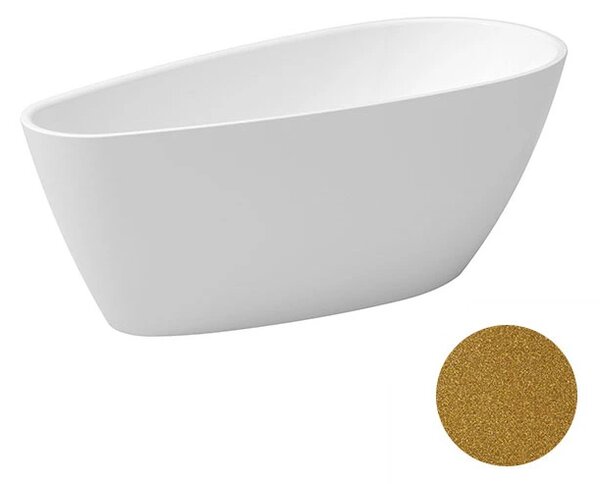 Besco Akrylátová volně stojící vana Goya A-line Glam Z 160x73 (170x80) Barva: Bílá/zlatá, Rozměry (cm): 170x80, Typ a barva výpustě: Click-Clack s přepadem, grafit