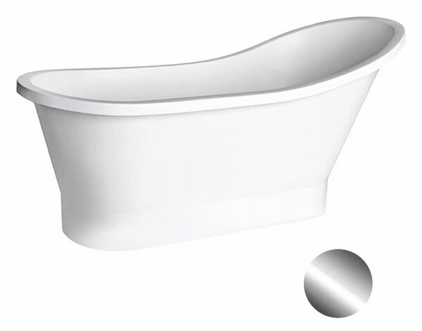 Besco Volně stojící vana z litého mramoru Gloria 150x67 (160x67,5) Barva: Bílá, Rozměry (cm): 160x67,5, Typ a barva výpustě: Click-Clack standard, chrom