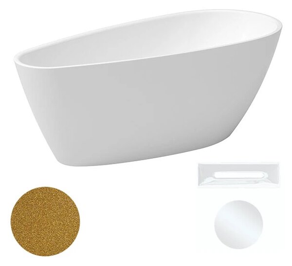 Besco Akrylátová volně stojící vana Goya A-line Glam Z 160x73 (170x80) Barva: Bílá/zlatá, Rozměry (cm): 170x80, Typ a barva výpustě: Click-Clack s přepadem, grafit