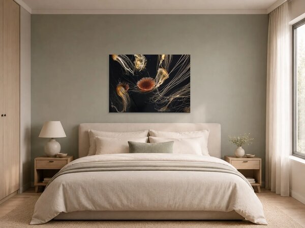 Medúzy ve tmě – Jednodílný obraz, 70 × 50 cm