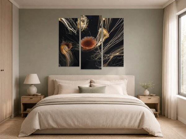 Medúzy ve tmě – Třídílný obraz B, 120 × 100 cm