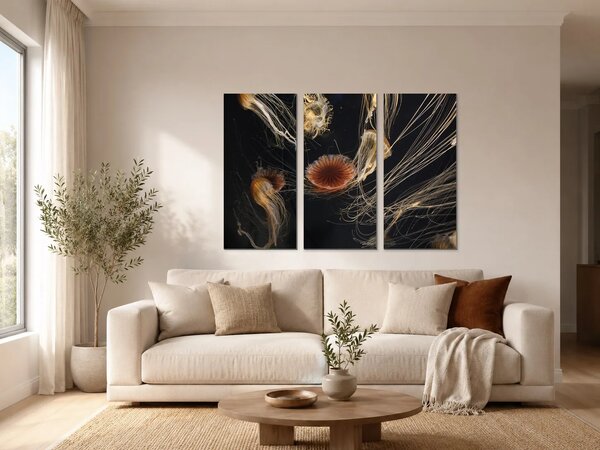 Medúzy ve tmě – Třídílný obraz A, 90 × 60 cm