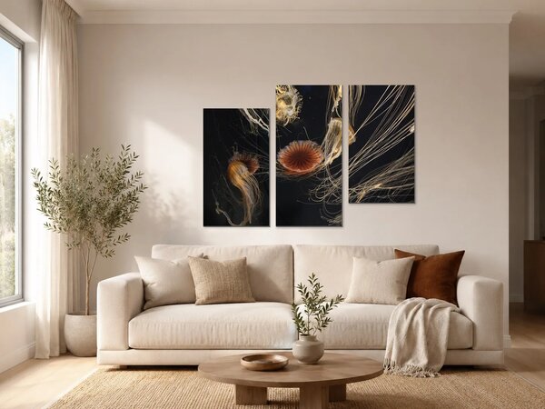 Medúzy ve tmě – Třídílný obraz C, 90 × 60 cm