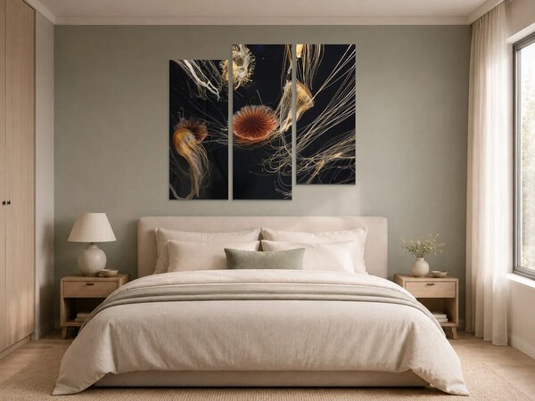 Medúzy ve tmě – Třídílný obraz C, 120 × 80 cm