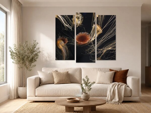 Medúzy ve tmě – Třídílný obraz B, 120 × 100 cm