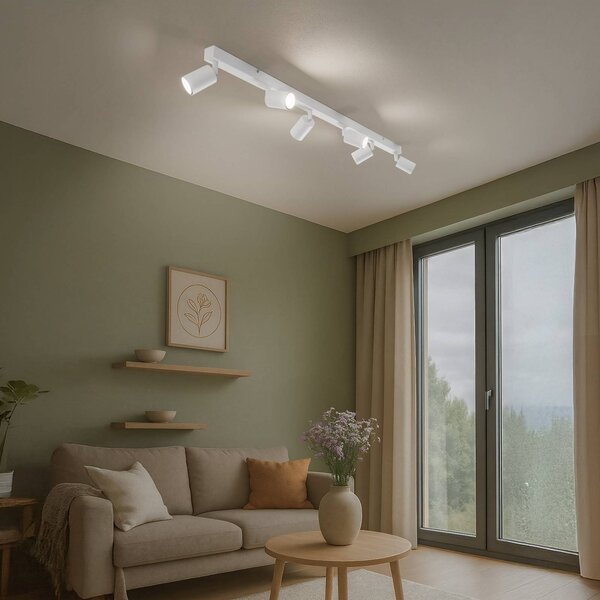TK Lighting Stropní bodové světlo Top, bílé, 127 cm, 6-ramenné, kov, GU10, stmívatelný, Bílá / opál, Obývací pokoj / jídelna, kov, Moderní