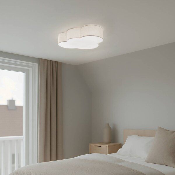 TK Lighting Stropní světlo Cloud, béžové, délka 63 cm, textil, mrak, E27, stmívatelný, Krémová / jantar, Dětský pokoj, Textil / tkanina / hedvábí, Young lifestyle