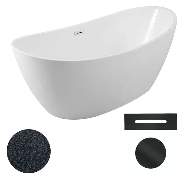 Besco Akrylátová volně stojící vana Ayla Glam G 170x80 Barva: Bílá/grafit, Rozměry (cm): 170x80, Typ a barva výpustě: Click-Clack s přepadem, černá