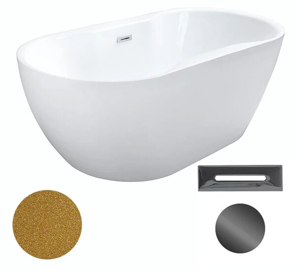 Besco Akrylátová volně stojící vana Navia Glam Z 140x75 (150x80, 160x80) Barva: Bílá/zlatá, Rozměry (cm): 150x80, Typ a barva výpustě: Click-Clack s přepadem, zlatá