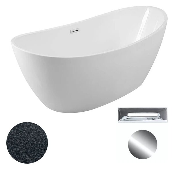 Besco Akrylátová volně stojící vana Ayla Glam G 170x80 Barva: Bílá/grafit, Rozměry (cm): 170x80, Typ a barva výpustě: Click-Clack s přepadem, černá