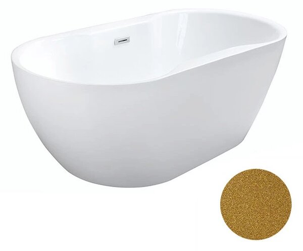 Besco Akrylátová volně stojící vana Navia Glam Z 140x75 (150x80, 160x80) Barva: Bílá/zlatá, Rozměry (cm): 150x80, Typ a barva výpustě: Click-Clack s přepadem, zlatá