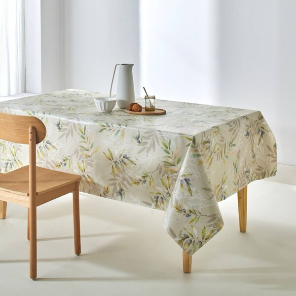 Voskovaný ubrus se středomořským vzorem režná/zelená průměr 138 cm