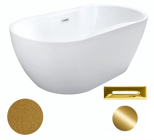Besco Akrylátová volně stojící vana Navia Glam Z 140x75 (150x80, 160x80) Barva: Bílá/zlatá, Rozměry (cm): 150x80, Typ a barva výpustě: Click-Clack s přepadem, zlatá