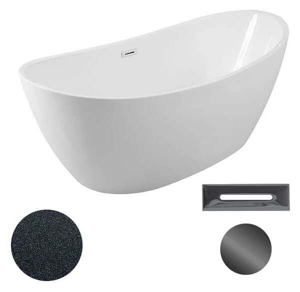 Besco Akrylátová volně stojící vana Ayla Glam G 170x80 Barva: Bílá/grafit, Rozměry (cm): 170x80, Typ a barva výpustě: Click-Clack s přepadem, černá