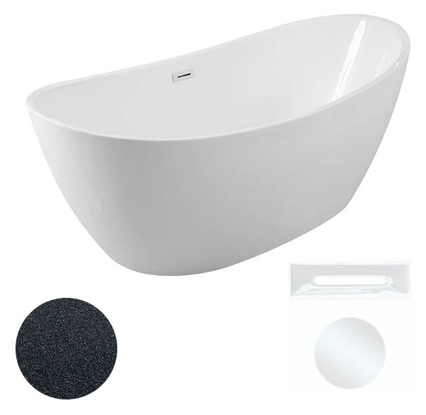 Besco Akrylátová volně stojící vana Ayla Glam G 170x80 Barva: Bílá/grafit, Rozměry (cm): 170x80, Typ a barva výpustě: Click-Clack s přepadem, černá