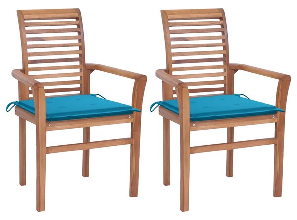 Jídelní židle 2 ks modré podušky masivní teak