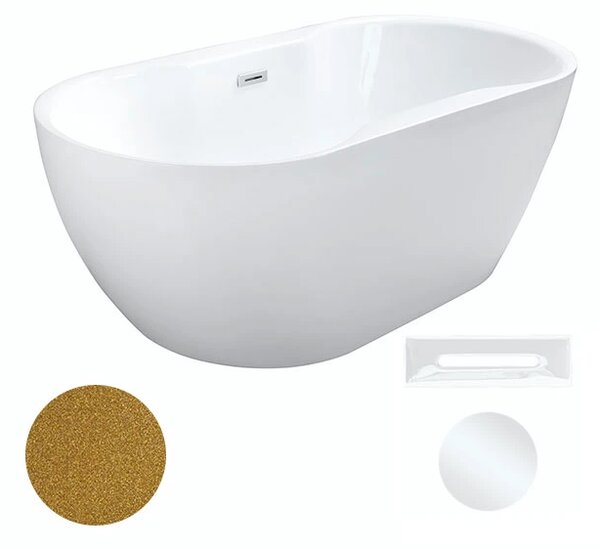 Besco Akrylátová volně stojící vana Navia Glam Z 140x75 (150x80, 160x80) Barva: Bílá/zlatá, Rozměry (cm): 150x80, Typ a barva výpustě: Click-Clack s přepadem, zlatá