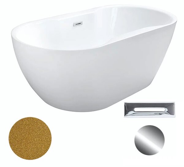 Besco Akrylátová volně stojící vana Navia Glam Z 140x75 (150x80, 160x80) Barva: Bílá/zlatá, Rozměry (cm): 150x80, Typ a barva výpustě: Click-Clack s přepadem, zlatá