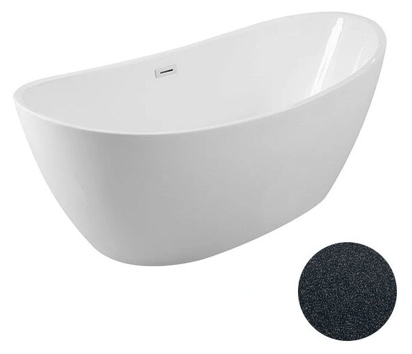 Besco Akrylátová volně stojící vana Ayla Glam G 170x80 Barva: Bílá/grafit, Rozměry (cm): 170x80, Typ a barva výpustě: Click-Clack s přepadem, černá