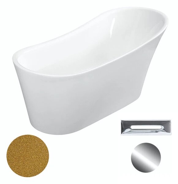 Besco Akrylátová volně stojící vana Calima Glam Z 170x74 Barva: Bílá/zlatá, Rozměry (cm): 170x74, Typ a barva výpustě: Click-Clack s přepadem, grafit