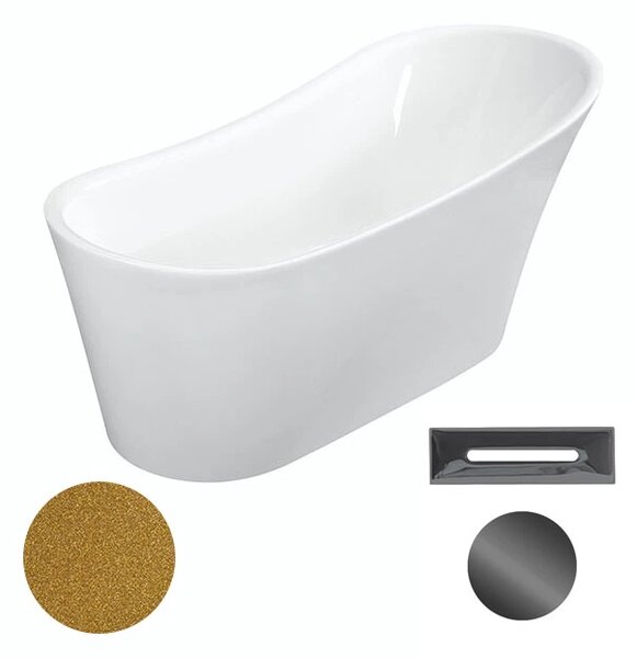 Besco Akrylátová volně stojící vana Calima Glam Z 170x74 Barva: Bílá/zlatá, Rozměry (cm): 170x74, Typ a barva výpustě: Click-Clack s přepadem, grafit