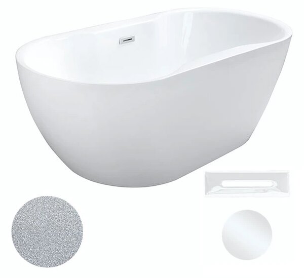 Besco Akrylátová volně stojící vana Navia Glam S 140x75 (150x80, 160x80) Barva: Bílá/stříbrná, Rozměry (cm): 140x75, Typ a barva výpustě: Click-Clack s přepadem, zlatá