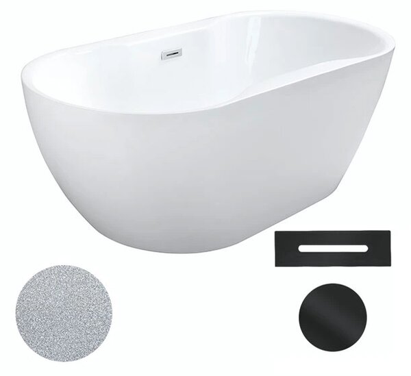 Besco Akrylátová volně stojící vana Navia Glam S 140x75 (150x80, 160x80) Barva: Bílá/stříbrná, Rozměry (cm): 140x75, Typ a barva výpustě: Click-Clack s přepadem, zlatá