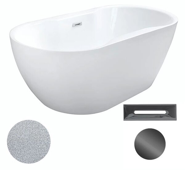Besco Akrylátová volně stojící vana Navia Glam S 140x75 (150x80, 160x80) Barva: Bílá/stříbrná, Rozměry (cm): 140x75, Typ a barva výpustě: Click-Clack s přepadem, zlatá