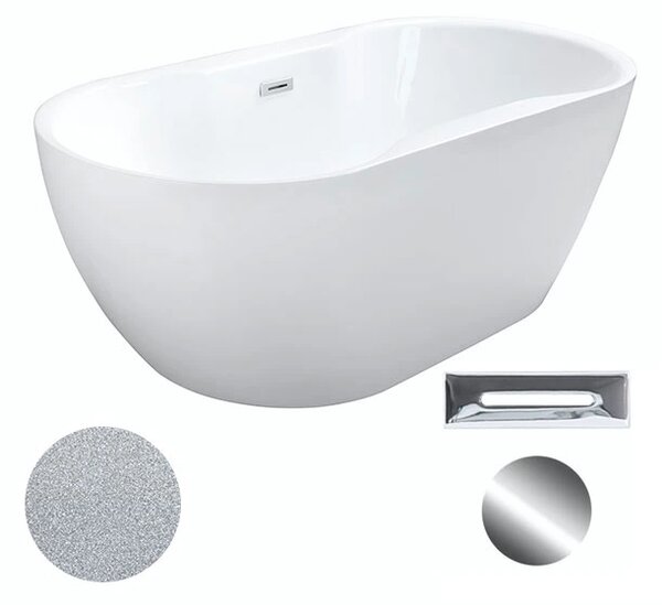 Besco Akrylátová volně stojící vana Navia Glam S 140x75 (150x80, 160x80) Barva: Bílá/stříbrná, Rozměry (cm): 140x75, Typ a barva výpustě: Click-Clack s přepadem, zlatá