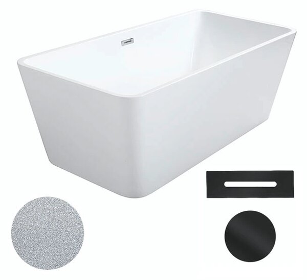 Besco Akrylátová volně stojící vana Evita Glam S 160x80 Barva: Bílá/stříbrná, Rozměry (cm): 160x80, Typ a barva výpustě: Click-Clack s přepadem, bílá