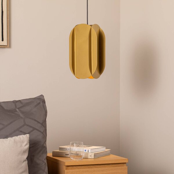 Opviq Závěsné světlo Corner, zlatá barva, výška 35 cm, kov, E27, stmívatelný, Mosaz / zlato, Obývací pokoj / jídelna, kov, Moderní