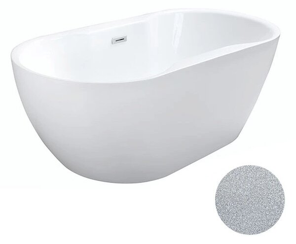 Besco Akrylátová volně stojící vana Navia Glam S 140x75 (150x80, 160x80) Barva: Bílá/stříbrná, Rozměry (cm): 140x75, Typ a barva výpustě: Click-Clack s přepadem, zlatá