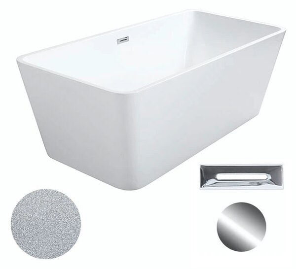 Besco Akrylátová volně stojící vana Evita Glam S 160x80 Barva: Bílá/stříbrná, Rozměry (cm): 160x80, Typ a barva výpustě: Click-Clack s přepadem, bílá