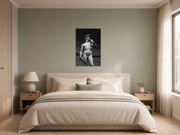 David – černobílá fotografie renesanční sochy – Jednodílný obraz, 30 × 40 cm