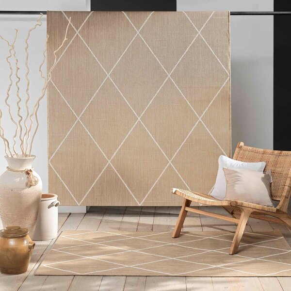 Obdélníkový koberec s motivem kosočtverců přírodní 80x150 cm