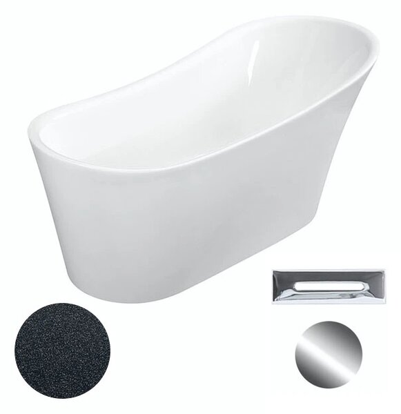 Besco Akrylátová volně stojící vana Calima Glam G 170x74 Barva: Bílá/grafit, Rozměry (cm): 170x74, Typ a barva výpustě: Click-Clack s přepadem, zlatá
