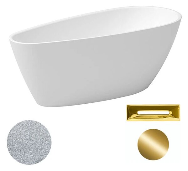 Besco Akrylátová volně stojící vana Goya A-line Glam S 160x73 (170x80) Barva: Bílá/stříbrná, Rozměry (cm): 170x80, Typ a barva výpustě: Click-Clack s přepadem, zlatá