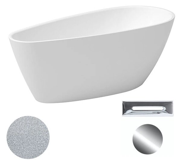 Besco Akrylátová volně stojící vana Goya A-line Glam S 160x73 (170x80) Barva: Bílá/stříbrná, Rozměry (cm): 170x80, Typ a barva výpustě: Click-Clack s přepadem, zlatá