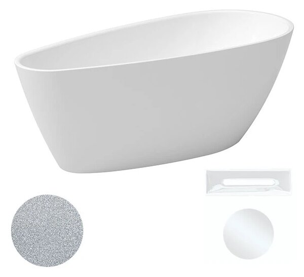 Besco Akrylátová volně stojící vana Goya A-line Glam S 160x73 (170x80) Barva: Bílá/stříbrná, Rozměry (cm): 170x80, Typ a barva výpustě: Click-Clack s přepadem, zlatá